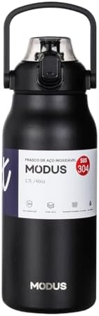 MODUS Garrafa Térmica De Grande Capacidade Em Aço Inoxidável Com Canudo 1700ML (Preto)