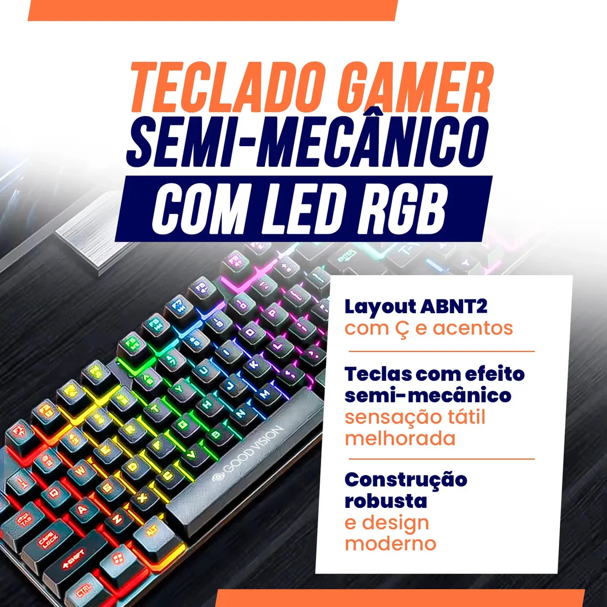 Kit Teclado Mouse Gamer Completo Barato Com Fio Cabo De 1,5m Led Com Iluminação Rgb Desktop Conexão Usb Cor Preto Usar Com Headset Acessorios Pc Mecanico Jogos - Goodvision