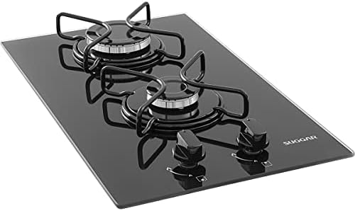 SUGGAR COOKTOP A GÁS VIDRO PRETO 2 QUEIMADORES ESMALTADOS DIFERENTES TAMANHOS FG2002AVP