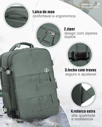 Mochila Viagem, Mochila Feminina Avião,40L Impermeável & Expansível,com Porta USB, Mochila Notebook Masculina Grande para Trabalho Casual Esportes Hiking Escolar Presente