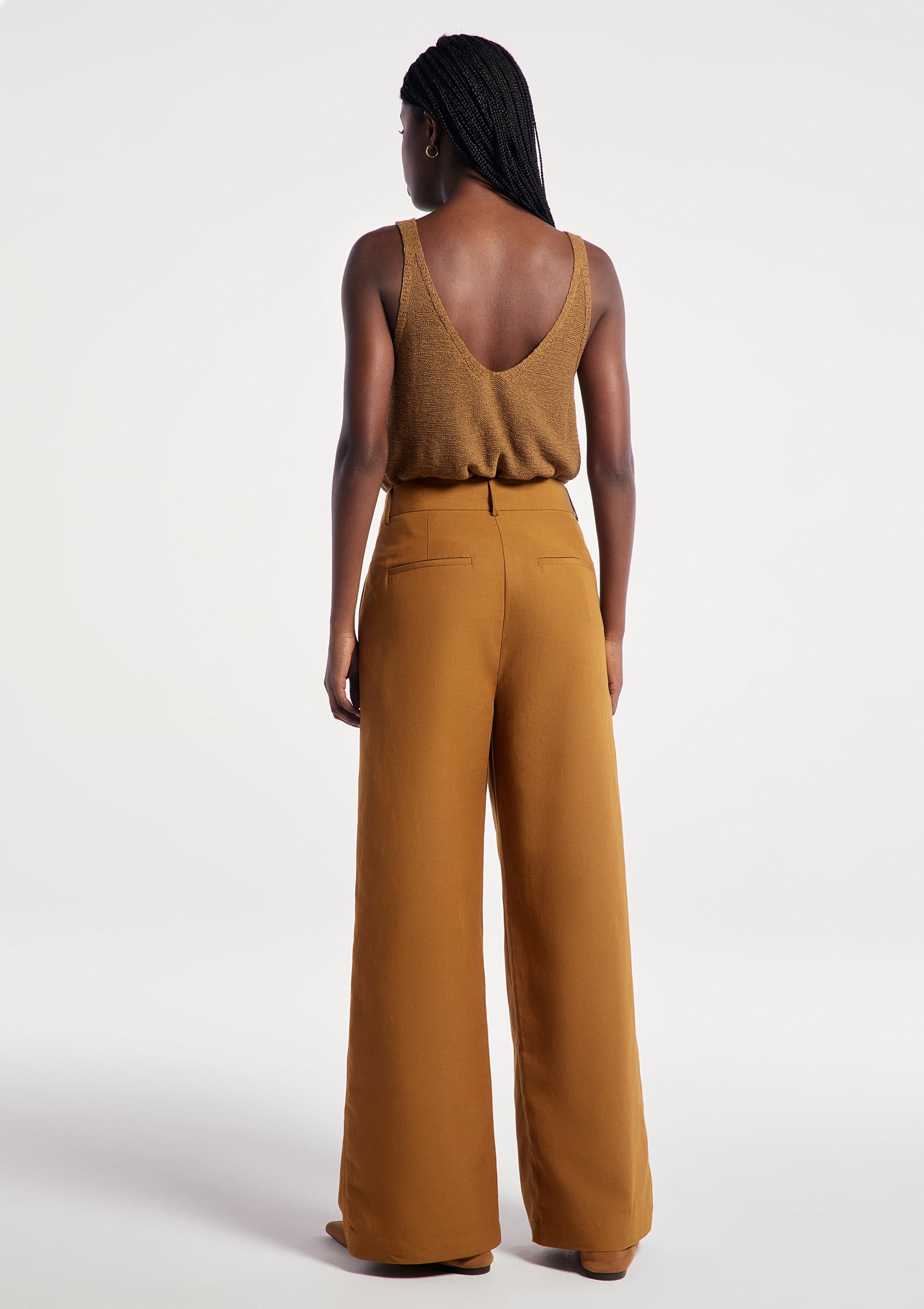 Calça Feminina Cintura Média Com Linho - Marrom