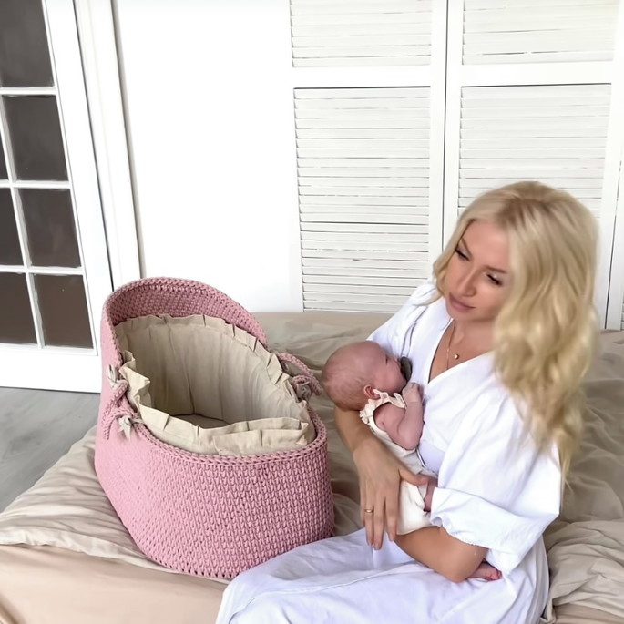 Cesto Moisés de Crochê para Bebê/ Berço Portátil para Sala