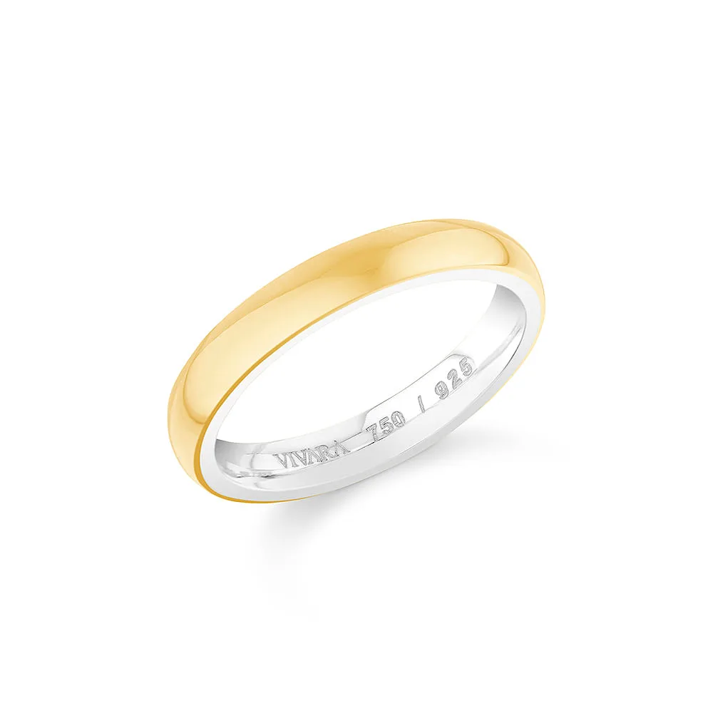 Aliança Romance em Prata 925 e Ouro Amarelo 18k, 3mm