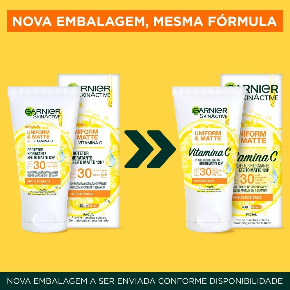 Protetor Solar Facial Hidratante Garnier Uniform & Matte Vitamina C Fps 30 40g