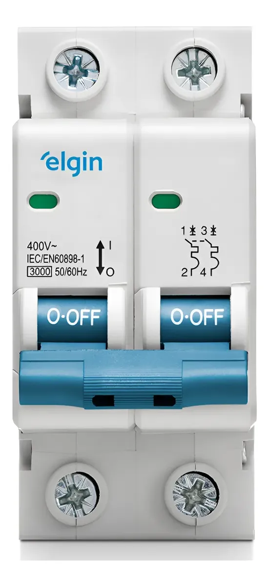 Disjuntor Bipolar Duplo Elgin 2p Curva C 6a A 63a