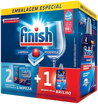 Kit Finish 2 Detergente Power Ball 13 Tabs + Secante Lava Louça 250mL