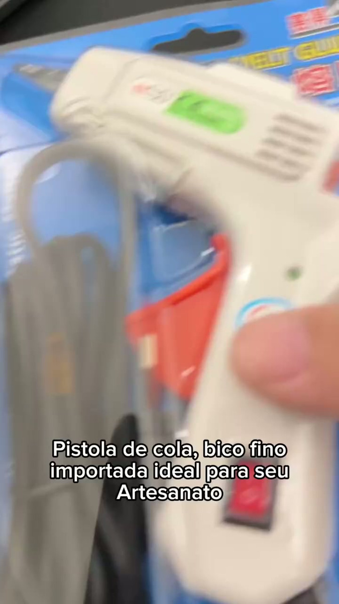 Kit Pistola Cola Quente 20W 7mm + 10 Bastões 30cm Bico Fino Liga Desliga Pronta Uso Artesanato