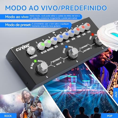 M-VAVE CUBE BABY VEDO Pedal de Efeitos para Guitarra Multifuncional e Portátil com Bateria Interna, 9 Modelos de Amplificador, Modulação Chorus/Phaser, Delay, Reverb, 8 Simulações de IR CAB