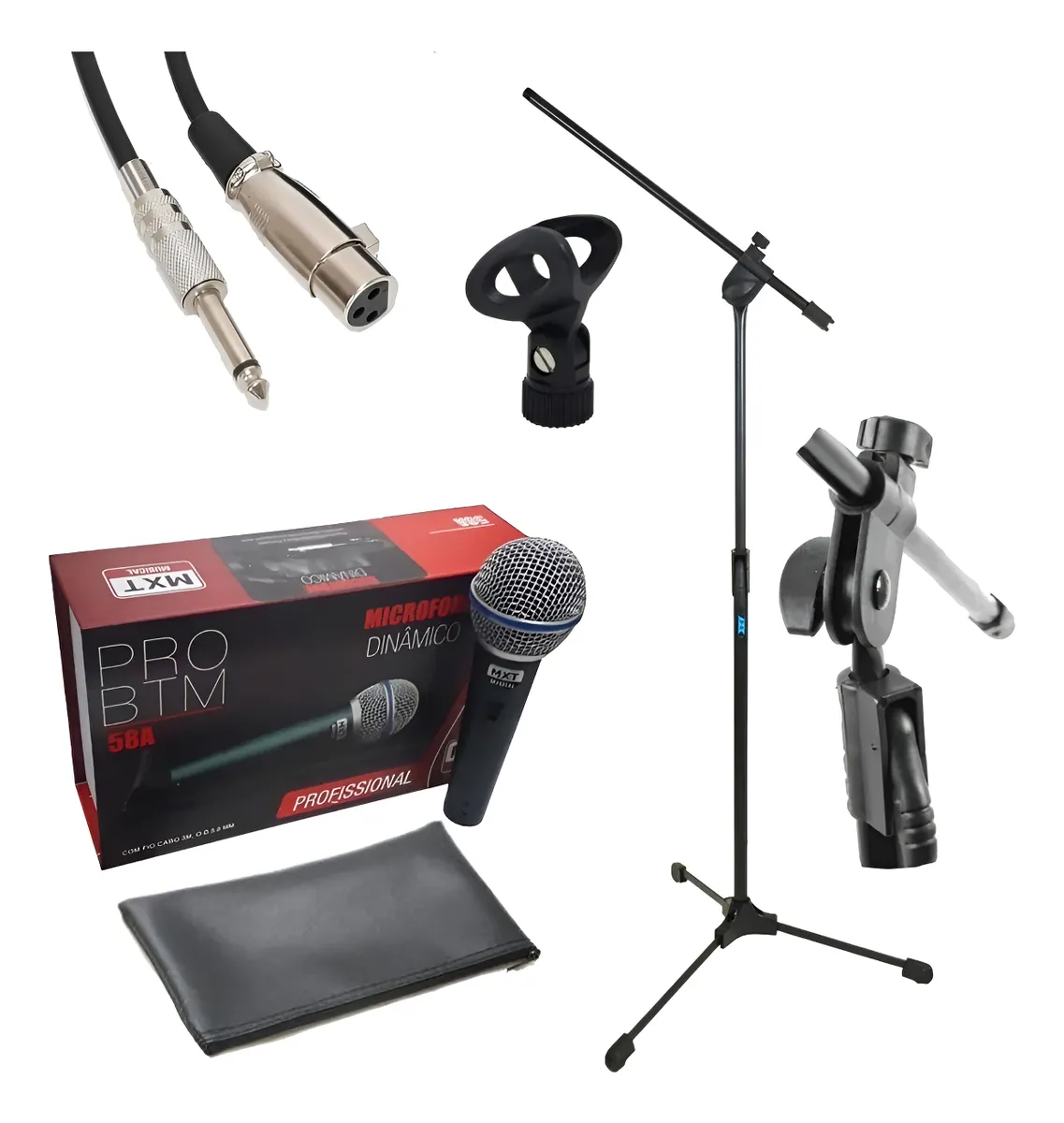 Microfone Profissional Bt58a + Pedestal Com Cachimbo + Cabo