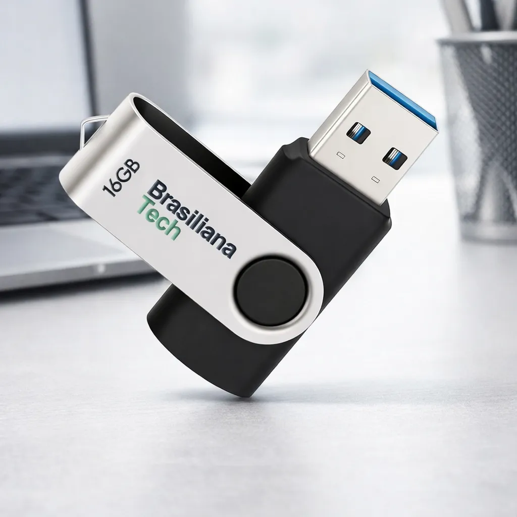 Pendrive 16gb Usb 2.0 Preto Pen Drive Compacto Leve Rápido Memória Flash Drive Compatível Com Windows Linux Macbook Som Automotivo Armazenamento Seguro Durável Resistente Brasiliana Tech
