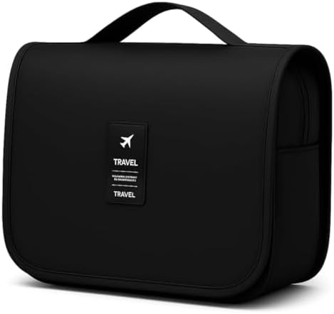 Bolsa Necessaire Maquiagem Cosméticos Viagem Com Divisória e Cabide para Pendurar Organizador de Maquiagem Shampoo Perfumes Higiene Pessoal (Preto)