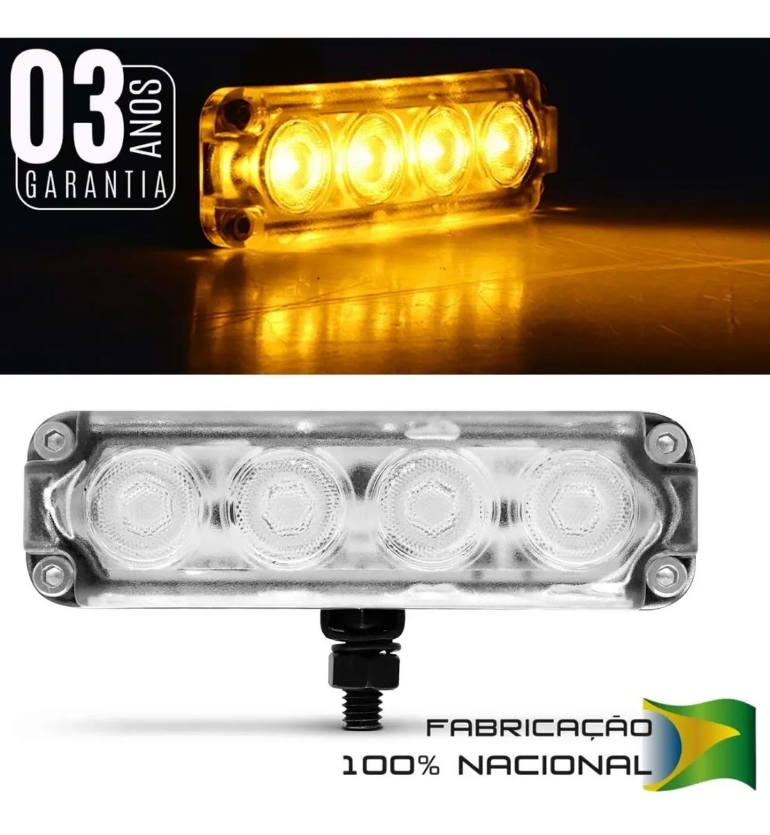 01 Farol  Strobo Power Led Aluminio 4w Amarelo Unitário