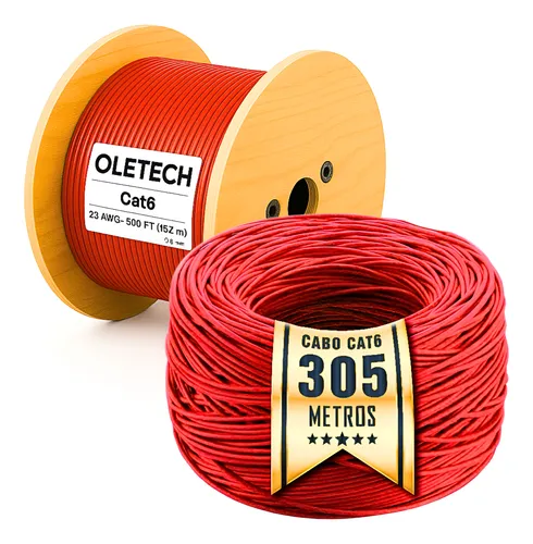 Cabo Rede Cat6 Vermelho Internet Caixa 305m Oletech + Brinde