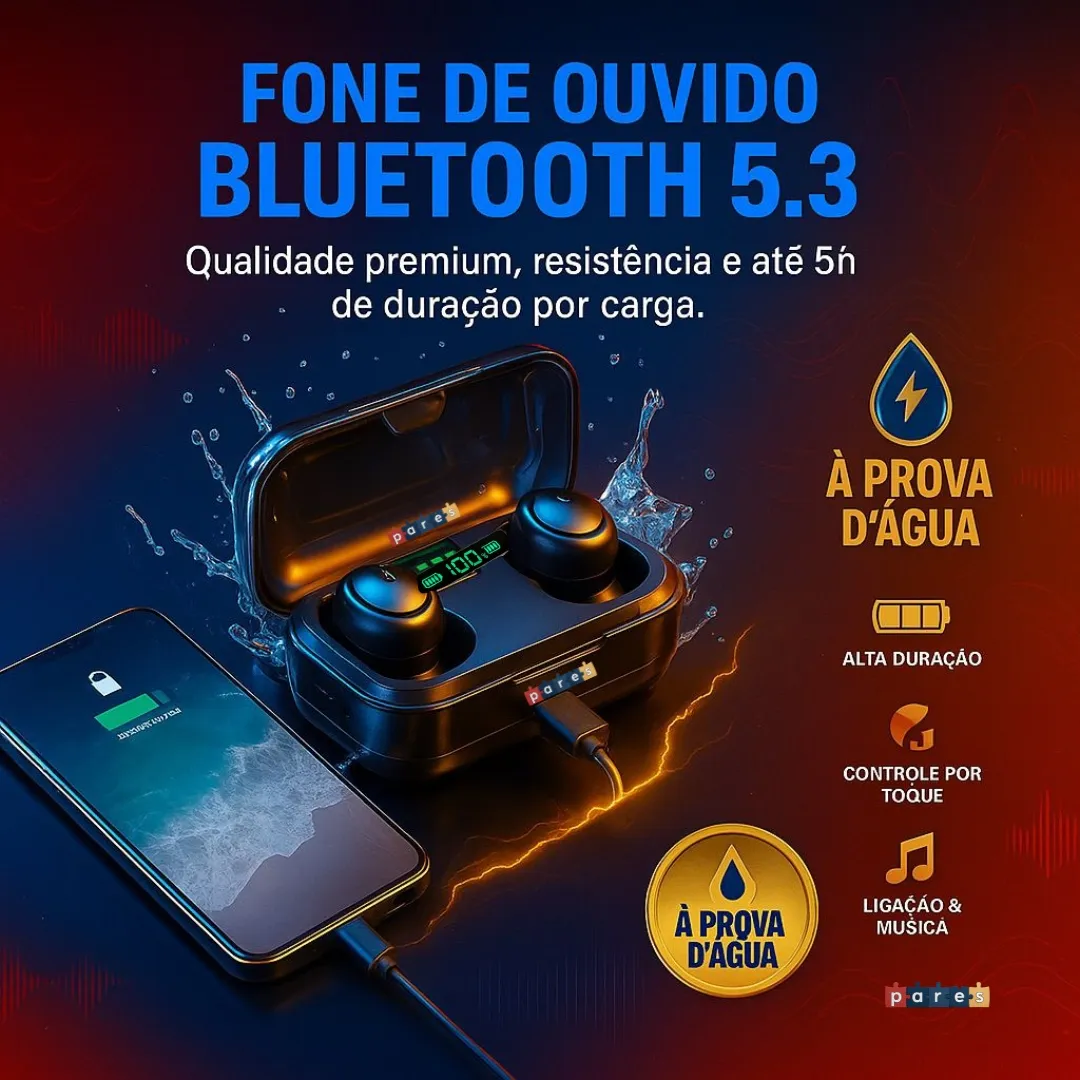 Fone De Ouvido Sem Fio Bluetooth F9-5 Pares Som Imersivo Powerbank Moderno Bateria Longa Duração Academia Compativel Com Todos Celulares