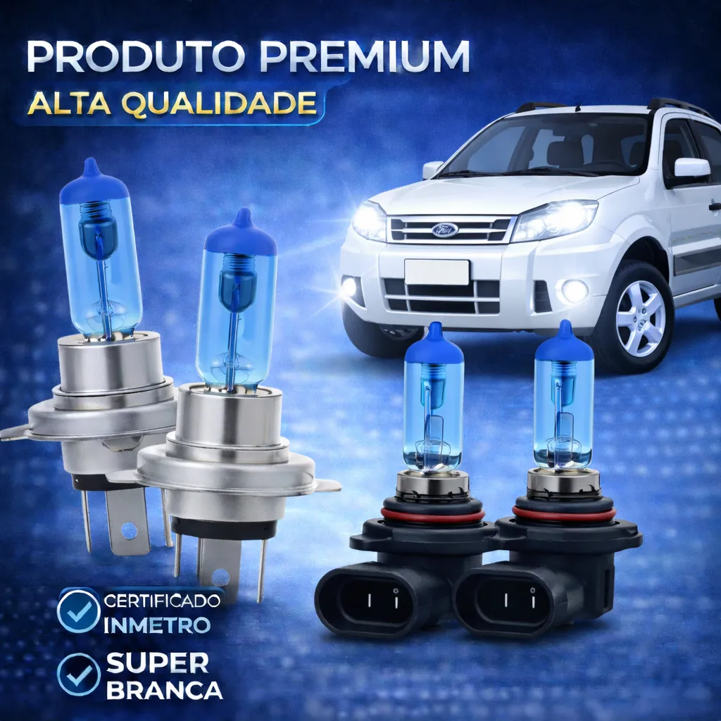 Kit Lampada Super Branca Ford Ecosport 2007 2008 2009 2010 2011 2012 Farol Alto Baixo E Milha Homologado Pelo Inmetro