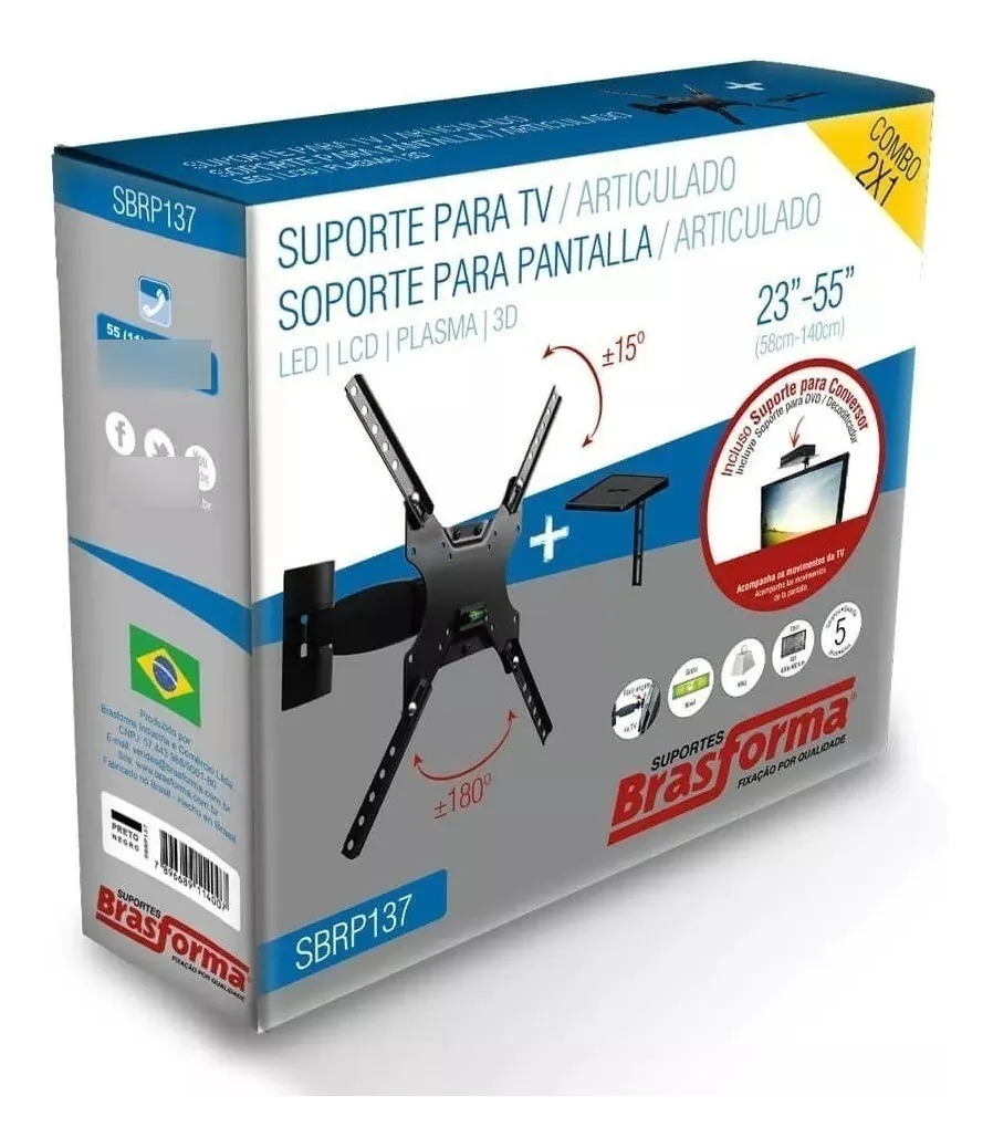 Suporte Tv 23a55 Sbrp137 Brasforma Com Suporte P/conversor