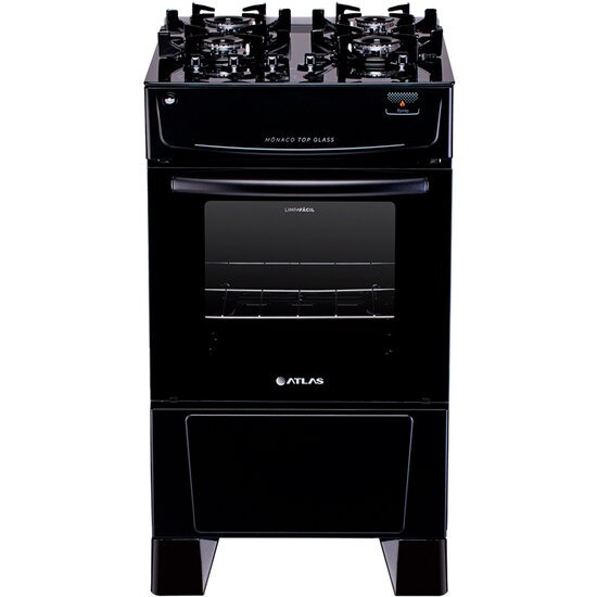 Fogão a Gás de Piso 4 Bocas Atlas Mônaco Top Glass, Preto