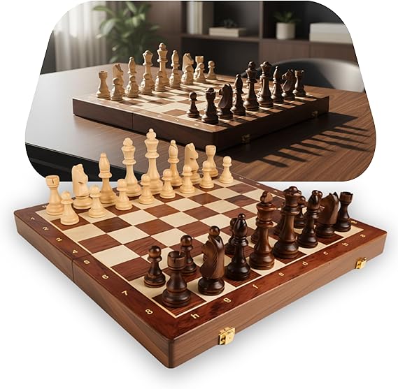 Jogo Xadrez Clássico Profissional Grande Luxo Tabuleiro Peças 100% Madeira Reflorestada Acabamento em Verniz com Rainhas Extras