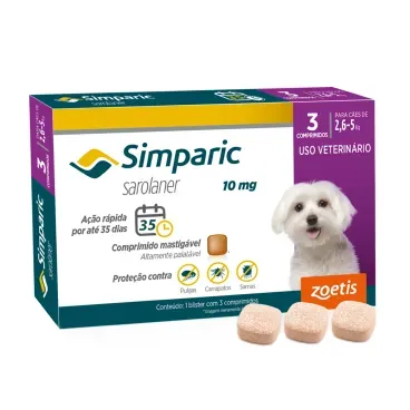 Antipulgas Simparic 10mg para Cães 2,6 a 5kg 3 comprimidos