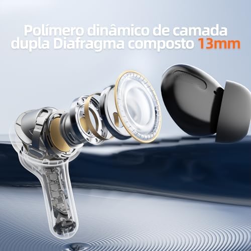 Fone de Ouvido Bluetooth 5.4, 40H de Reprodução, Intra-Auricular Esportivo com Microfone, Display LED, Cancelamento de Ruído, IPX5, True Wireless Estéreo para Android e IOS (Preto)