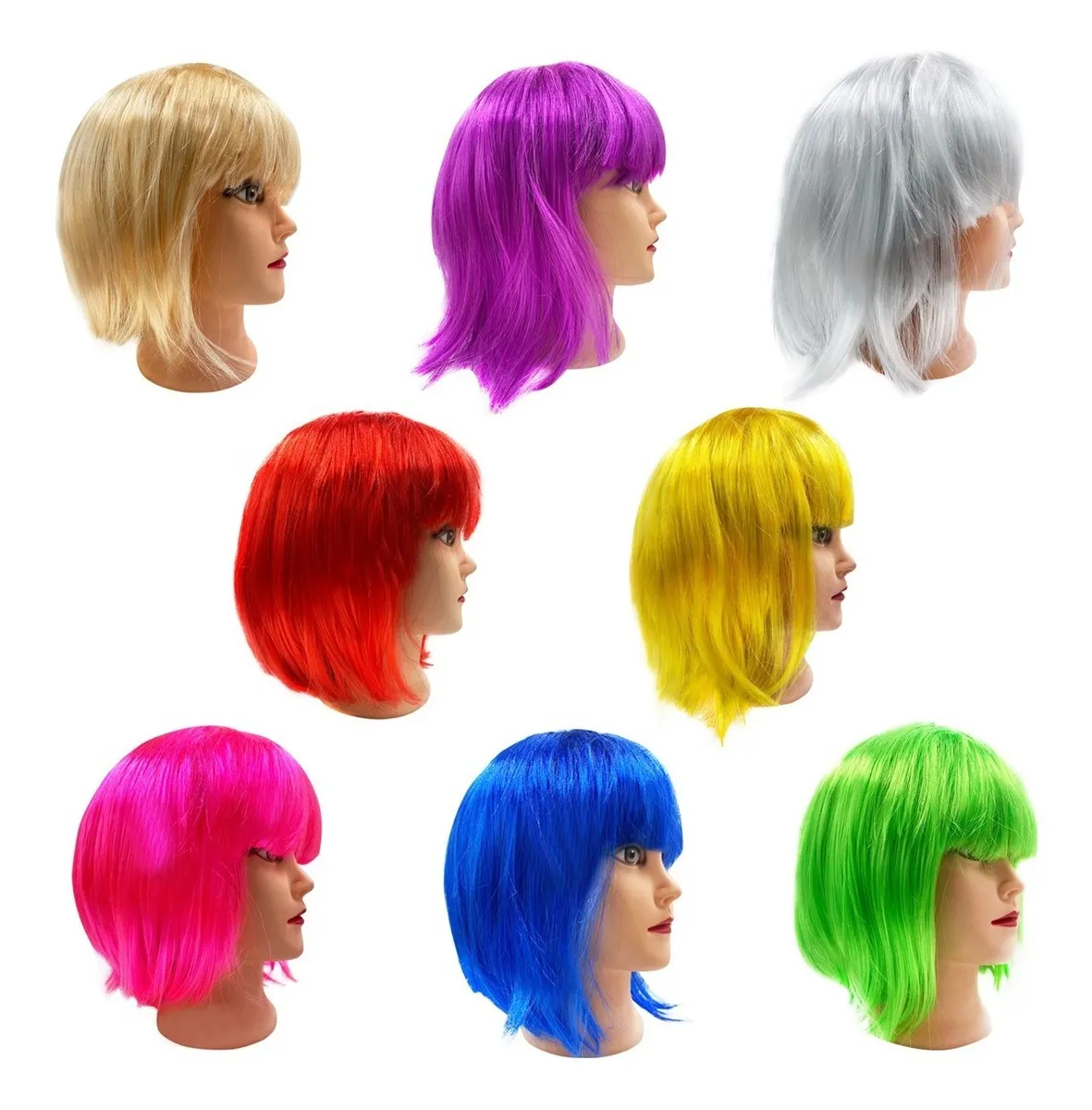 Peruca Curta Com Franja Colorida Várias Cores 22 Unidades