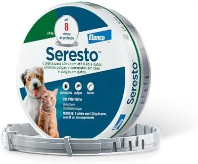 Coleira Seresto® anti-carrapatos e pulgas para cães e gatos de até 8kg