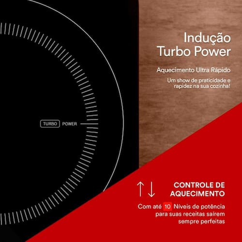 Fogão Cooktop de Indução 1 Boca Portátil Preto 2000w Cheff Gourmet ECI01PPB Bivolt - Eos