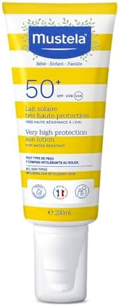 Mustela Protetor Solar 200ml FPS 50+ Filtro Solar Rosto e Corpo Para Bebês, Crianças e Adultos - Alta Proteção Solar com Fórmula Hipoalergênica para Todos os Tipos de Pele