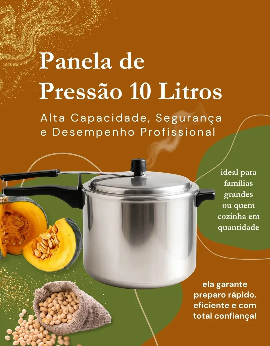 Panela De Pressão 10 Litros Alumínio Polida Grande Segura Reforçada Inmetro