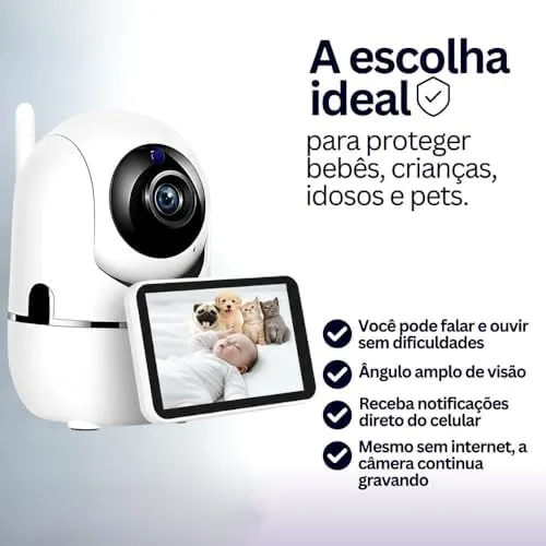 Câmera Babá Eletrônica Wi-Fi Full HD 1080p – Visão Noturna, Áudio Bidirecional, Alerta de Movimento no Celular | Visão Panorâmia 360° e Segurança da Casa