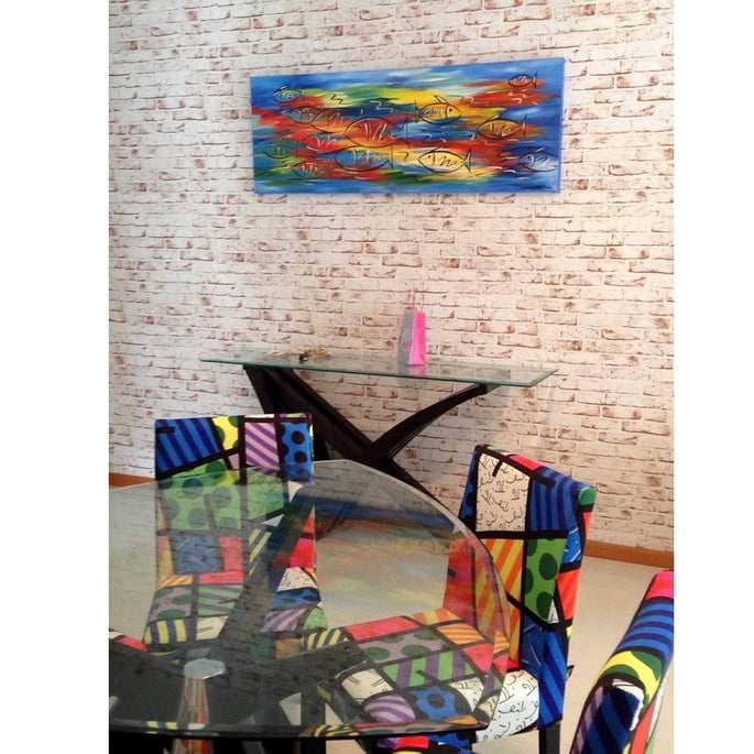 Quadro Decorativo para Sala Peixes Pintado a Mão 50x140