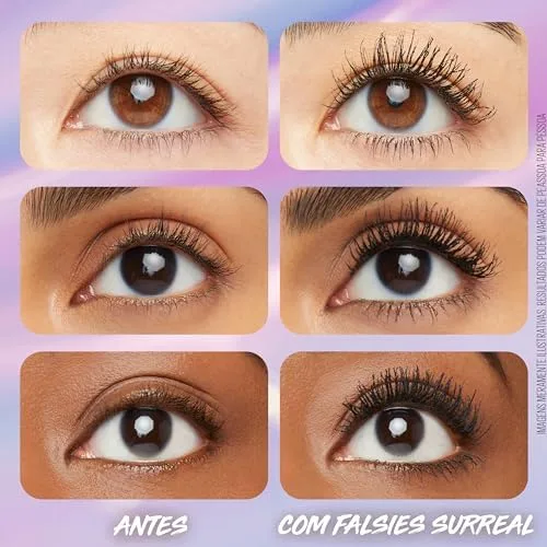 Maybelline NY The Falsies Surreal Máscara de Cílios Efeito 3D Lavável com Mix de Fibras Ultra-Longas, Aplicador 6 Mil Cerdas, Até 24h de Duração, Volumizadora e Alongadora, Cor Preta 10ml