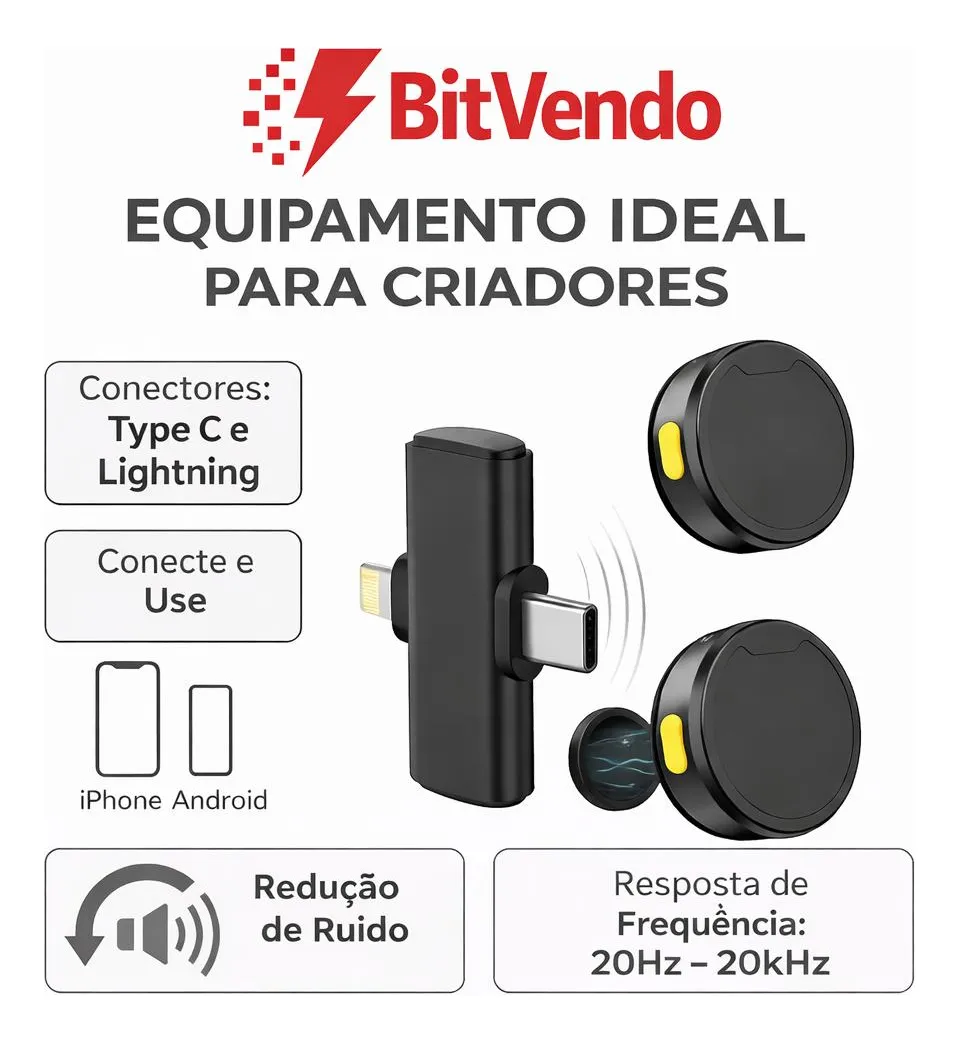 Microfone Lapela Sem Fio Duplo C/ Imã Antirruído Com Anatel