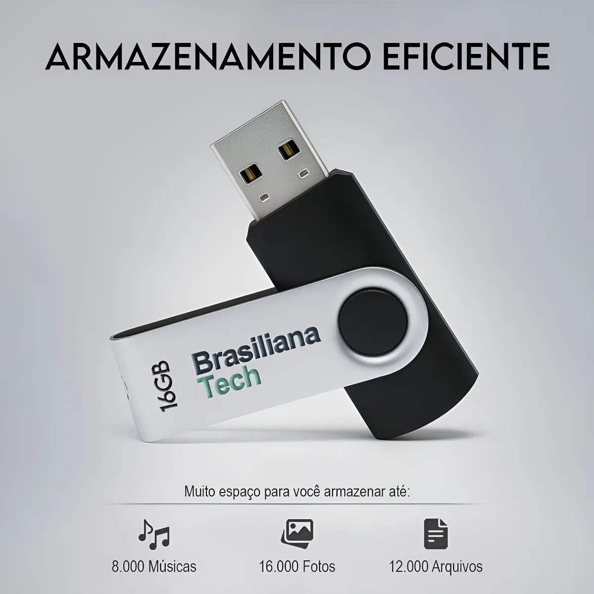 Pendrive 16gb Usb 2.0 Preto Pen Drive Compacto Leve Rápido Memória Flash Drive Compatível Com Windows Linux Macbook Som Automotivo Armazenamento Seguro Durável Resistente Brasiliana Tech
