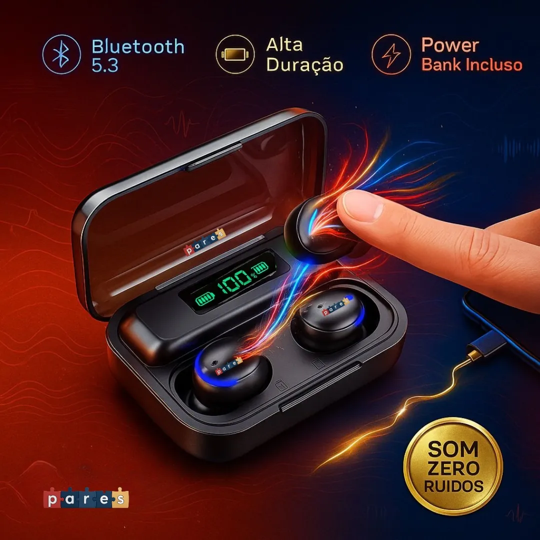 Fone De Ouvido Sem Fio Bluetooth F9-5 Pares Som Imersivo Powerbank Moderno Bateria Longa Duração Academia Compativel Com Todos Celulares