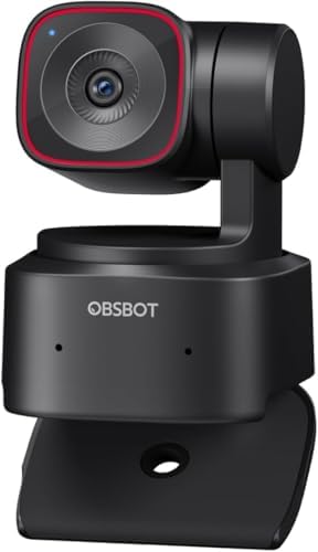 OBSBOT Tiny 2 Lite 4K Webcam PC, câmera de streaming PTZ com rastreamento IA e sensor 1/2", controle gestos HDR microfones webcam computador mesa laptop reunião videochamadas 4K@30fps / 1080@60fps