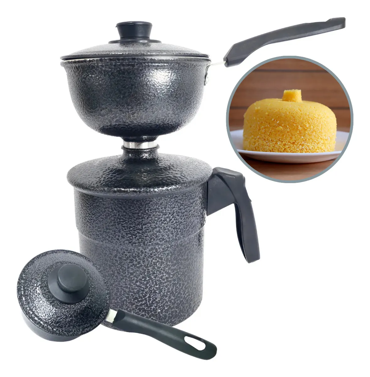 Cuscuzeira Individual Alumínio 1L Preta Compatível Fogão Convencional