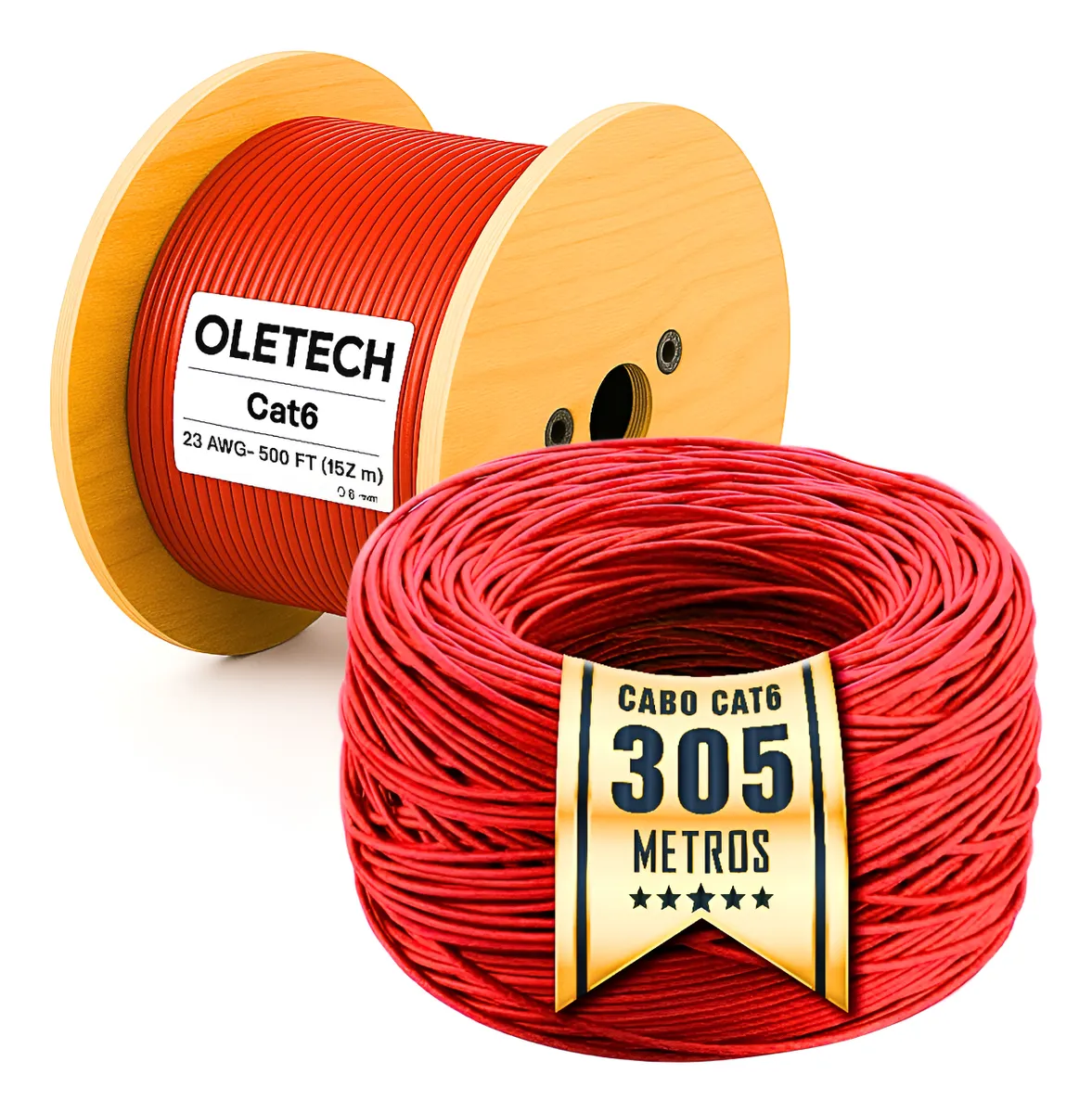 Cabo Rede Cat6 Vermelho Internet Caixa 305m Oletech + Brinde
