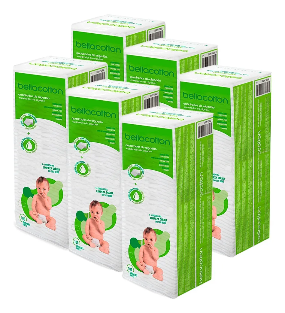 Kit Algodão Bellacotton Quadrado Para Bebê - 6 Pacotes