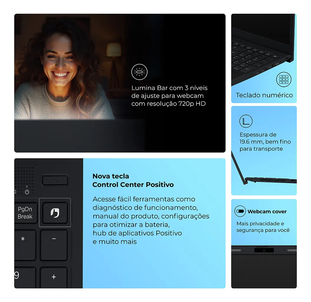 Notebook Positivo Vision R15m Amd Ryzen 7-5825u Linux 8gb Ram 256gb Ssd Wi-fi 6 Tela 15 Full Hd Ips Antirreflexo - Permite Upgrade De Memória Ram E Ssd - Preto