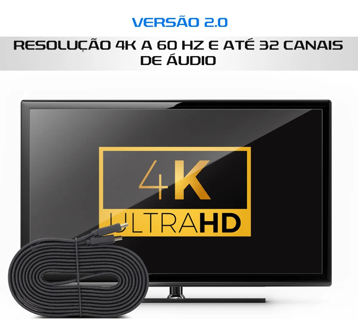 Cabo Hdmi 10 Metros 10m Flat Knup Ultra Hd 4k Nylon Ouro 24k