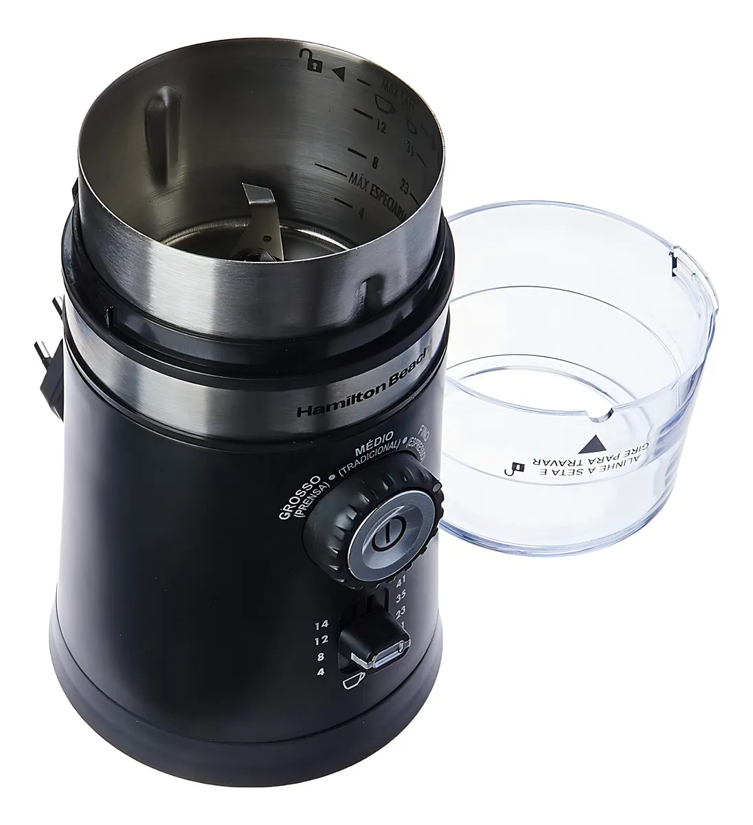 Moedor Automático Ajustável Com Controle De Granulação Triturador Secos Sementes Grãos Café Cuba Removível E 2 Lâminas Em Aço Inox Doméstico - Hamilton Beach