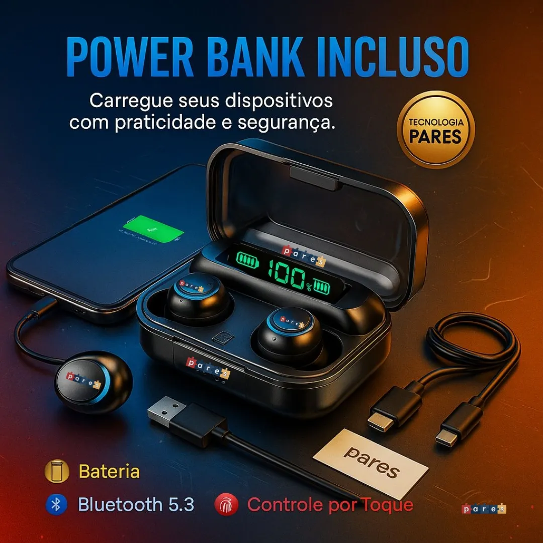 Fone De Ouvido Sem Fio Bluetooth F9-5 Pares Som Imersivo Powerbank Moderno Bateria Longa Duração Academia Compativel Com Todos Celulares