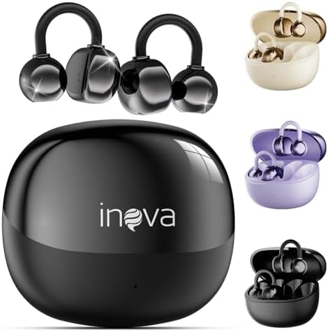 INAVA Fone de Ouvido de Nova Geração,Bluetooth 6.0,50h de Autonomia,À Prova d'Água IPX6,Microfone ENC,Conforto Leve para Esportes,Orelhas Pequenas e Óculos (Preto)