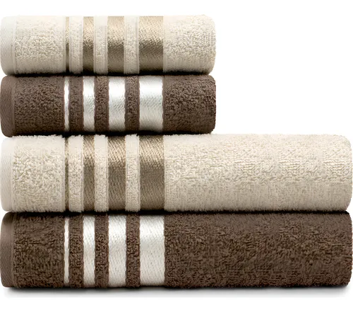Jogo Toalhas De Algodão 4 Peças Banho E Rosto Bege Marrom Karsten
