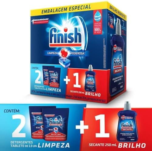 Kit Finish 2 Detergente Power Ball 13 Tabs + Secante Lava Louça 250mL