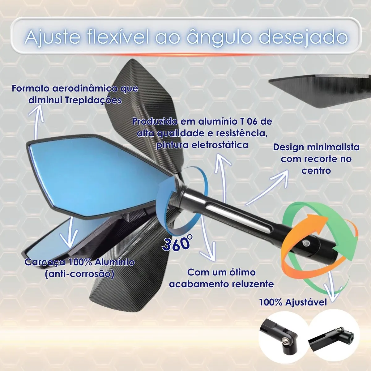 Kit Retrovisor Esportivo Aluminio Preta Moto Fazer Ys 250