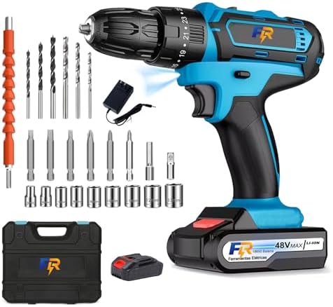 Furadeira e Parafusadeira 48V 1.3Ah Azul, Torque 35Nm, Kit Doméstico com 1 Bateria, Acessórios e Ponta Dupla, Maleta Inclusa