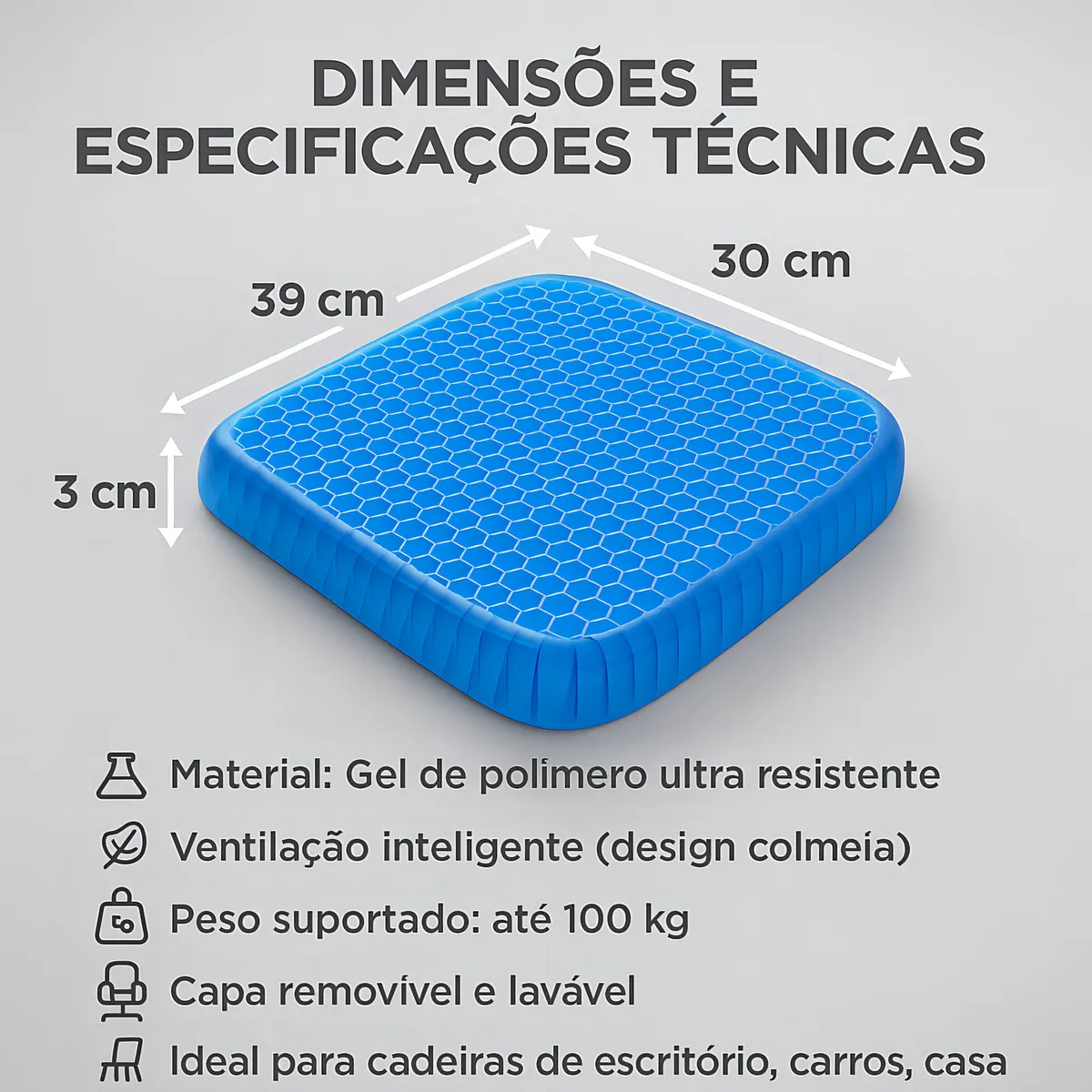 Almofada Assento Egg Da Piva Store - Hemorroida Ortopédico Cóccix Pós-parto Silicone Cadeira Tratamento Lesão Especial Macia Confortável Banco Carro Dores Azul Favo De Mel