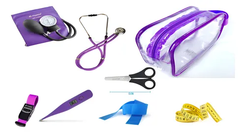 Kit Roxo Esfigmomanômetro+ Esteto Duplo+ Termômetro+ Garrote